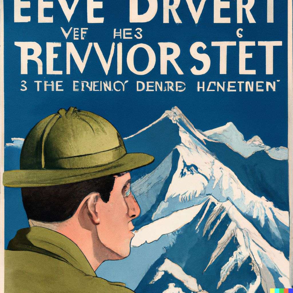 someone gazing at Mount Everest, government information poster from World War 2